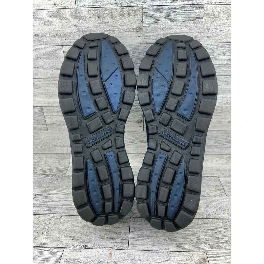 Skechers Relaxed Fit Men Sz 9.5 Navy Blue Leather Textile Slip On Loafers 64365‎